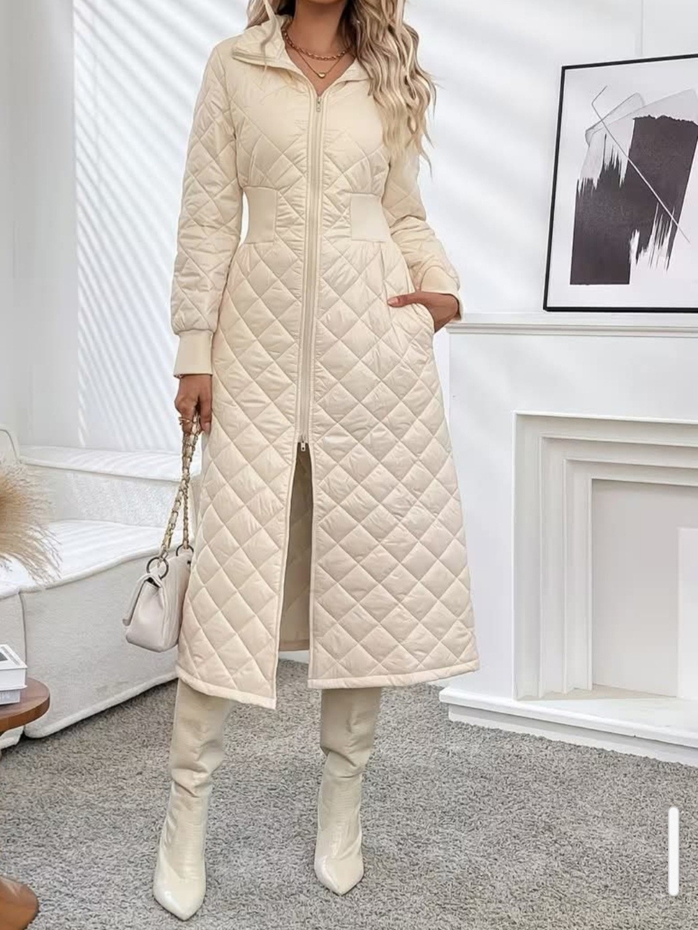 Women'long padded coat  long sleeve with pockets, elegant